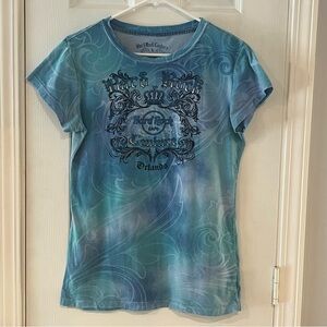 Hard Rock Cafe Couture Graphic T-Shirt Orlando Size Large Blue Tie Dye